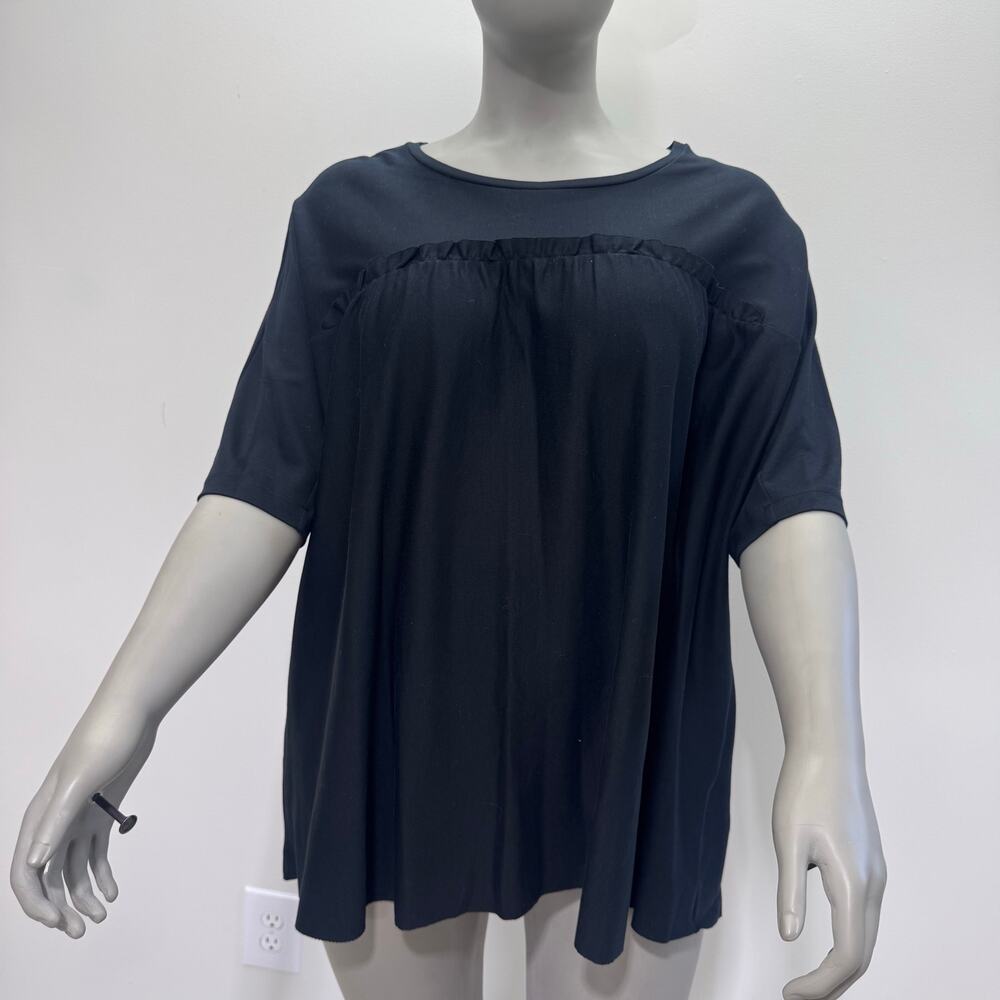 NWT Marina Rinaldi Cotton Short Sleeve Shirt Black US 20-22 Neutral Basic Modest